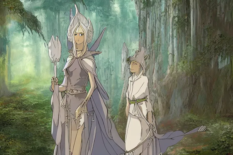 Image similar to tonemapped elven priestess by studio ghibli, highly detailed,