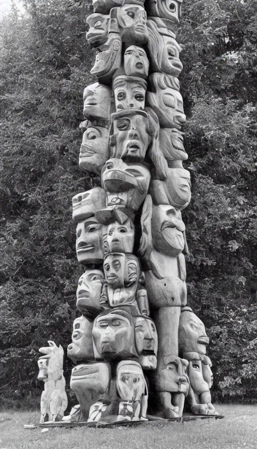 Prompt: vintage photo of totem pole of losers, very detailed, photorealistic, high resolution, highly detailed, details, good clear quality Cinematic shot.