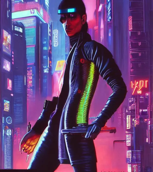 Image similar to a portrait of a cyberpunk person, Night City, cyberpunk 2077, very very coherent painting, 1979 OMNI Magazine Cover, street level neo-Tokyo in Cyberpunk 2077 style by Vincent Di Fate by mark arian by artgerm, 4k, 8k, HD, trending on artstation