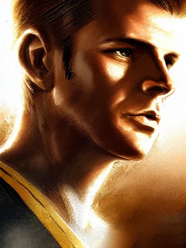 Image similar to Captian James T Kirk, young, male, handsome, intricate, masterpiece, dramatic lighting, semi-realistic, sharp, digital art, art by greg rutkowski and valentina remenar