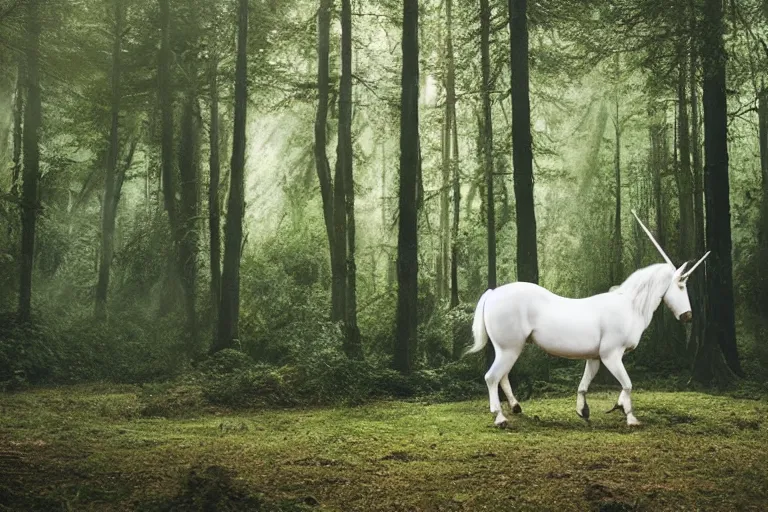 Prompt: beautiful unicorn in the forest natural lighting by Emmanuel Lubezki