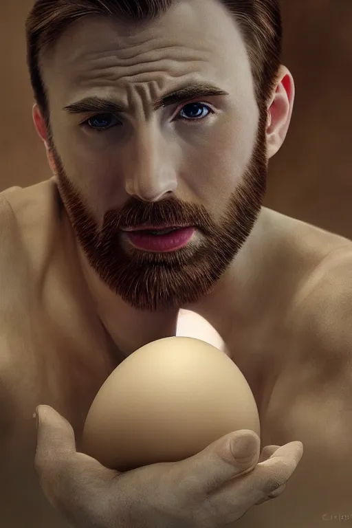 Prompt: chris evans peeks out of an egg, very detailed, concept art, matte painting, 8 k