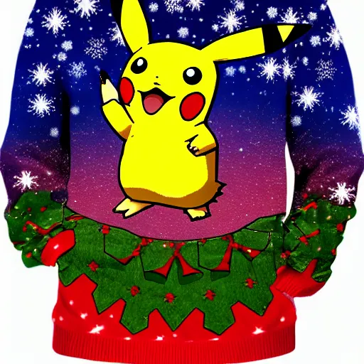 Image similar to pikachu wearing a christmas jumper anime style highly detailed, smooth, sharp focus