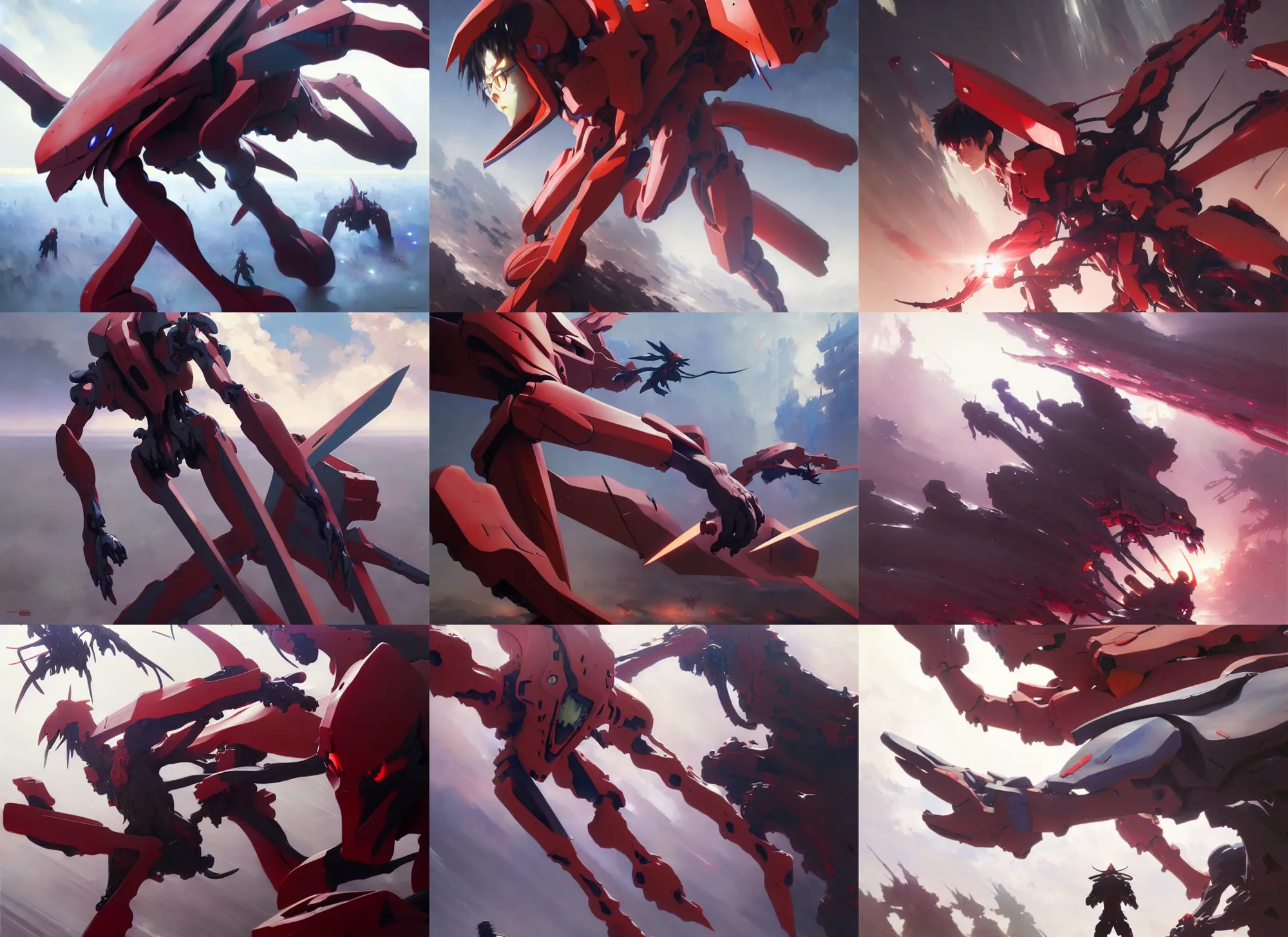 Prompt: evangelion anime battle, intricate, sharp focus, illustration, highly detailed, digital painting, concept art, matte, art by ruan jia and wlop and greg rutkowski, masterpiece