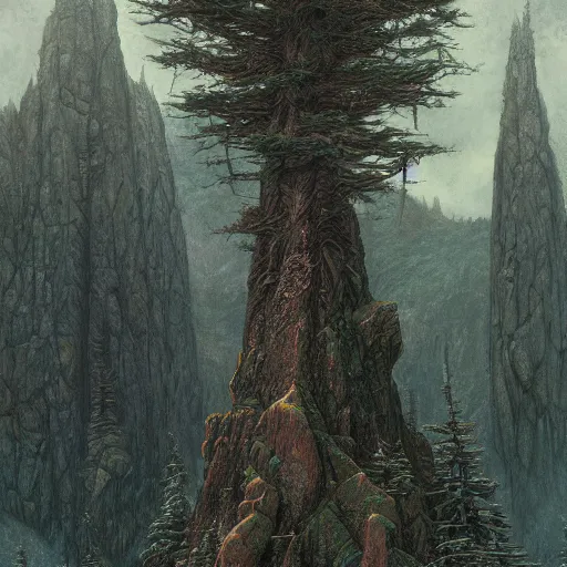 Image similar to Large forest with great magical stone Wizard tower standing proudly above the treeline, wide angle, cinematic, art by Donato Giancola and Bayard Wu, digital art, trending on artstation