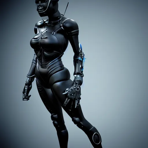 Image similar to futuristic black cat cyborg 3d render, 4k, hyperrealistic