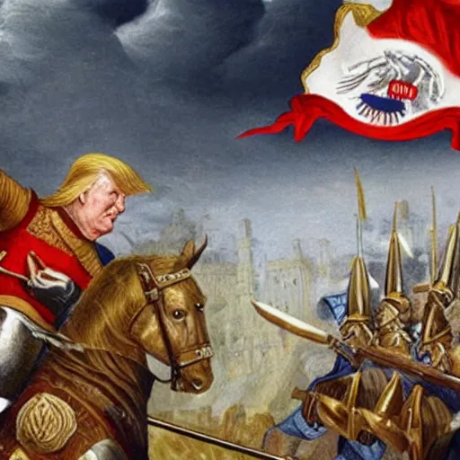 Prompt: Donald Trump in a medieval battle