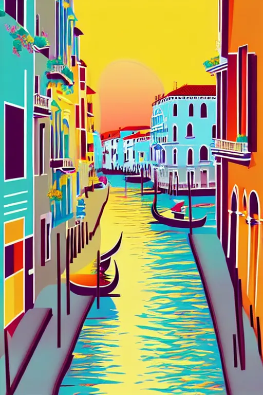 Image similar to minimalist boho style art of colorful venice at sunrise, illustration, vector art