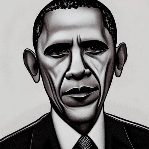 Prompt: creepy criminal police sketch of obama, uncanny!!!