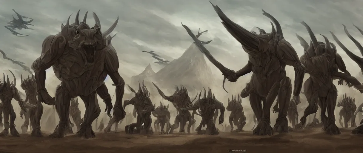 Prompt: digital painting concept art of a xenomoprh army, high detailed, volumetric lighting, style of Ralph McQuarrie, matte painting, photoshop