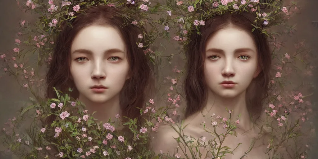 Image similar to breathtaking detailed concept art painting portrait of the goddess of nemophila flowers, orthodox saint, with anxious piercing eyes, ornate background, amalgamation of leaves and flowers, by hsiao - ron cheng, extremely moody lighting, 8 k