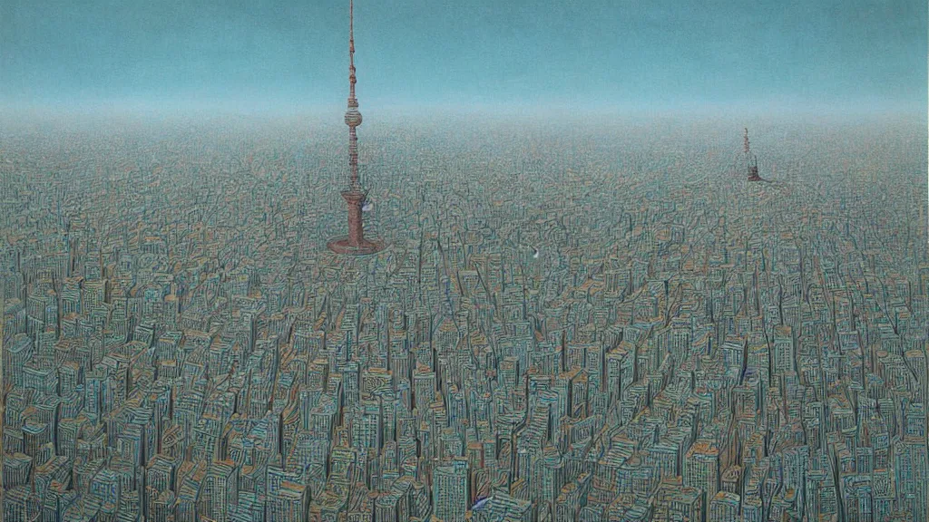 Prompt: Beautiful Painting of Tokyo by Zdzisław Beksiński