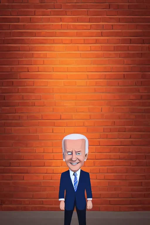 Image similar to biden with glowing red eyes breaking through a brick wall digital art illustration detailed