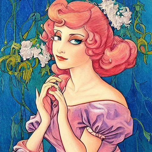 Prompt: beautiful art nouveau painting of princess - peach!!!!!!!!!