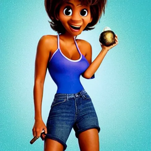 Image similar to halle berry as an anthropomorphic blueberry. pixar character