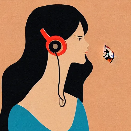 Prompt: an illustration of a beautiful woman listening to music by Anna Nikonova