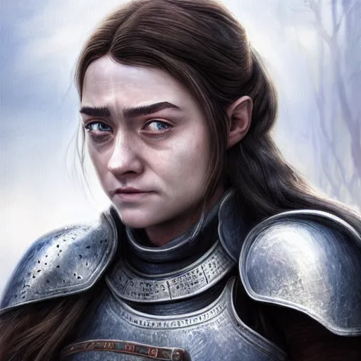 Prompt: head and shoulders portrait of a female knight, arya stark, game of thrones, by artgerm, face detail, extremely detailed, photo