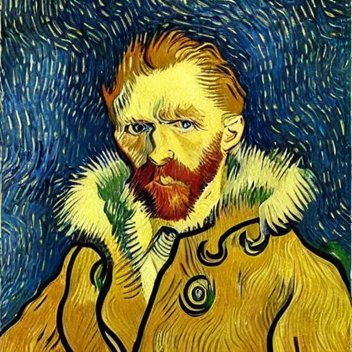 Image similar to white blonde hairy german male making a sales call. oil painting. van gogh