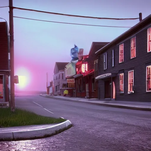 Image similar to backlit new england town in the 1 9 6 0 s beautiful octane render, 8 k detail