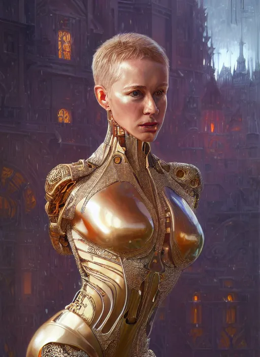 Image similar to robotic putin destroy his opps, d & d, wet, shiny, fantasy, intricate, elegant, extremely higly detailed, ultra definition, digital painting, artstation, anatomical perfection, baroque, portrait, unreal engine 5, concept art, smooth, sharp focus, illustration, art by artgerm and greg rutkowski and alphonse mucha