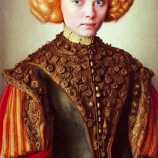 Image similar to blonde victorian princess, hyperrealism, concept art, jan van eyck