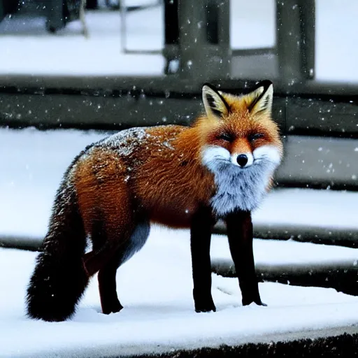 Image similar to “ fox in the snow, where do you go to find something you can eat? cause the word out on the street is you are starving. don't let yourself grow hungry now. don't let yourself grow cold, fox in the snow. ”