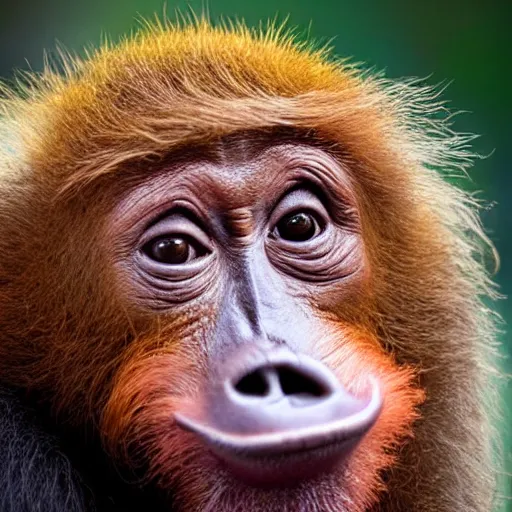 Image similar to a donald - trump - orang - outang hybrid, wildlife photography