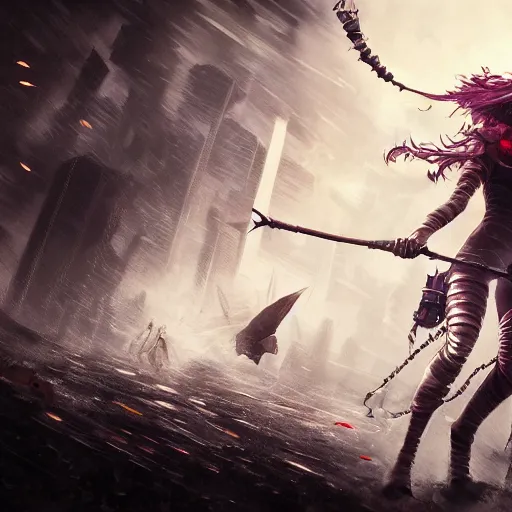 Image similar to attack girl, intricate and epic concept art, highly detailed, 8k, cinematic, sharp focus