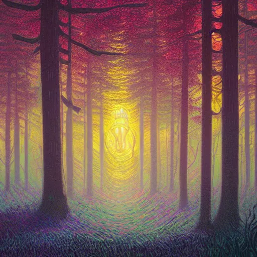 Prompt: A magical forest by Dan Mumford, Simon Stålenhag and Claude Monet