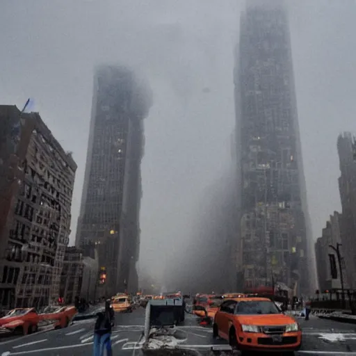 Image similar to new york city during a tornado