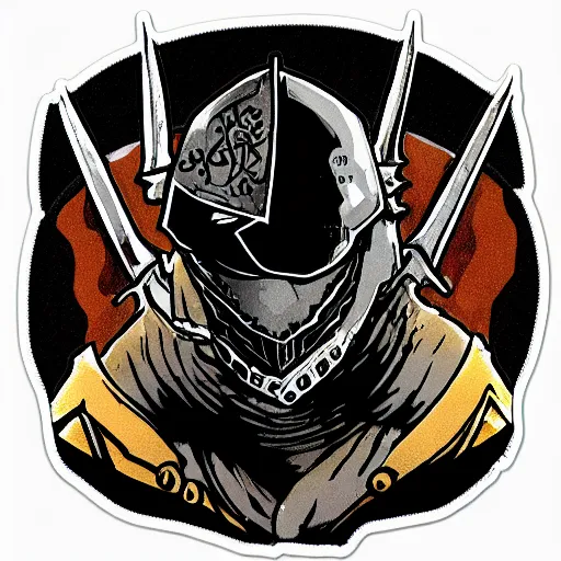 Image similar to a sticker illustration of a dark souls lord