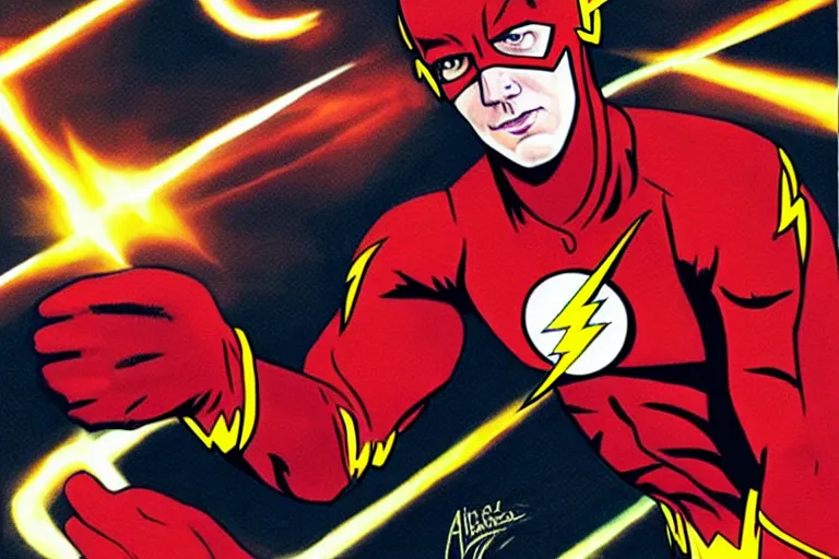 Image similar to the flash, working as a delivery man, art in the style of alex ross