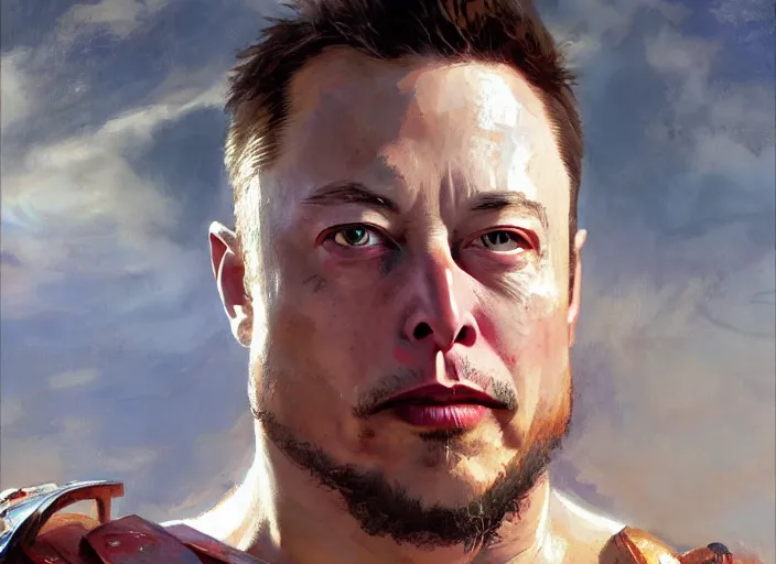 Image similar to a highly detailed beautiful portrait of elon musk as kratos, by gregory manchess, james gurney, james jean