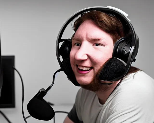 Prompt: a blobfish sitting in gaming chair wearing a gaming headset with long greasy hair