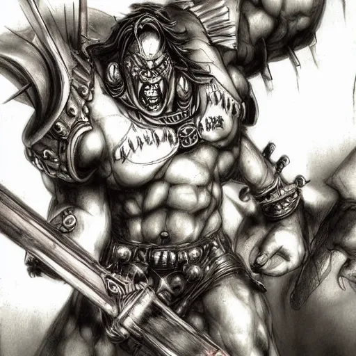 Prompt: potemkin from guilty gear, by luis royo, retro fantasy, details, digital art