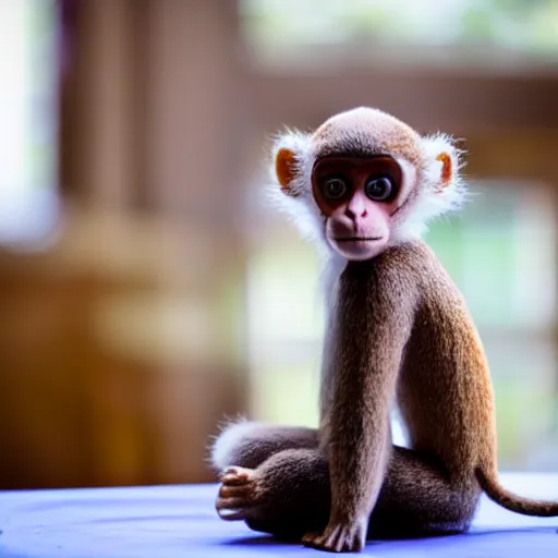 Image similar to symmetry!! a very beautiful stuffed monkey on a table. shallow focus. f 1. 2