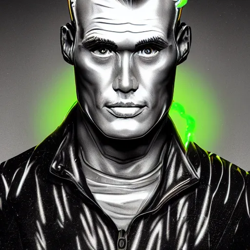 Image similar to max headroom, cartoon portrait made out of rain, realistic, highly detailed, neon, rendered in octane, unreal engine, rain, beautiful, trending on artstation, emotional