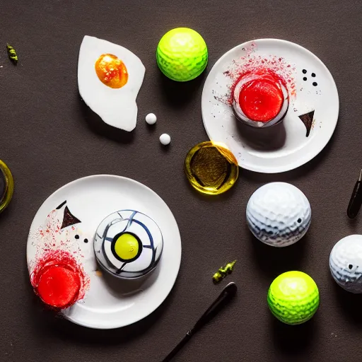 Image similar to a michelin star plate with golf balls, award winning food photography, ambient light