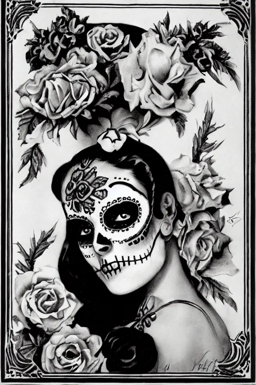 Prompt: illustration of a sugar skull day of the dead girl, art by enoch bolles