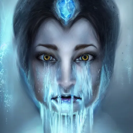 Image similar to a portrait photo of an ice elemental, human features, extremely detailed, beautiful portrait, fantasy art, face mad out of ice, ice person, photorealistic