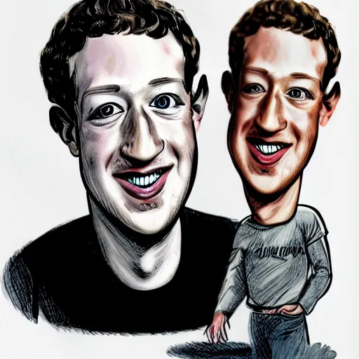 Prompt: a caricature portrait of Mark Zuckerberg drawn by Mort Drucker- Mad Magazine