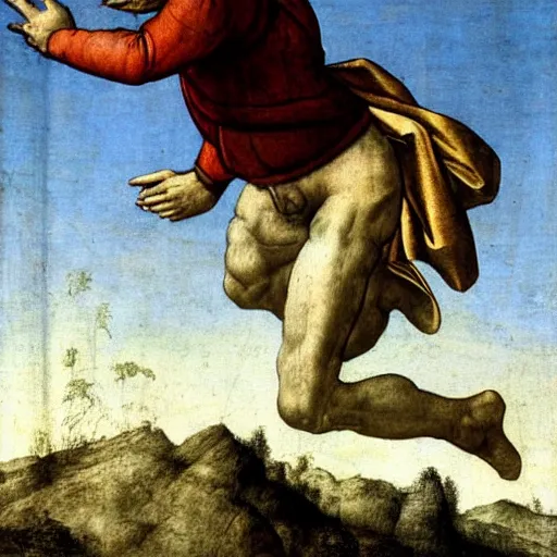 Image similar to clother man jumping by Leonardo da Vinci