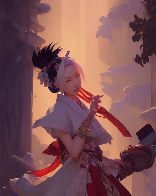 Prompt: onmyoji, fine details. night setting. realistic shaded lighting poster by craig mullism, artgerm, jeremy lipkin and michael garmash, unreal engine, radiant light, detailed and intricate environment, digital art,