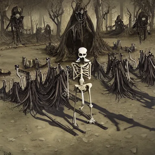 Image similar to a grim reaper, with a skeleton army, surrounded by magic, hd, by stefan koidl