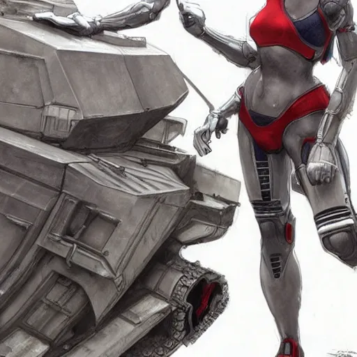 Prompt: Italian R3 Prototype Tank small fast human girl, cant stay on track wobbly, pencil sketch, anime, evangelion, hybrid human/tank, female wearing tanks parts as clothes, sharp focus, concept-art, art by Artgerm and Greg Rutkowski and Alphonse Mucha