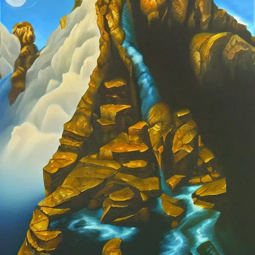 Prompt: mount olympus, oil and acrylic on canvas, surrealism, high detail