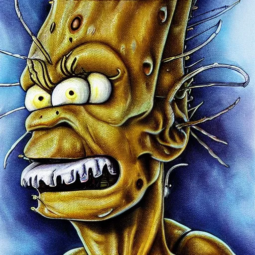 Image similar to Bart Simpson in the style of Giger’s Alien detailed oil painting concept art hd