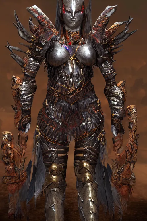 Image similar to beautiful amazonian warrior in demonic armour, diablo 4, ultra detail, upscale, ultra realistic, unreal engine 5