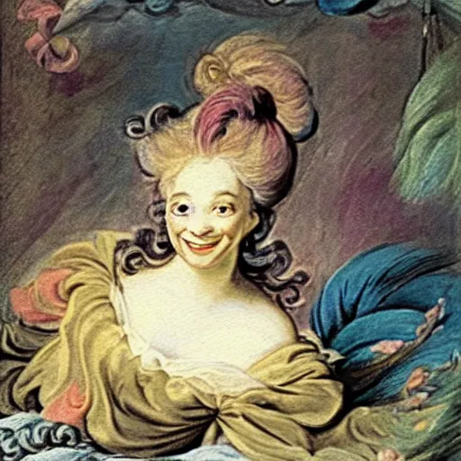 Prompt: helga pataki's teeth, soft rainbow, painting by francois boucher, sad fraggle eyes