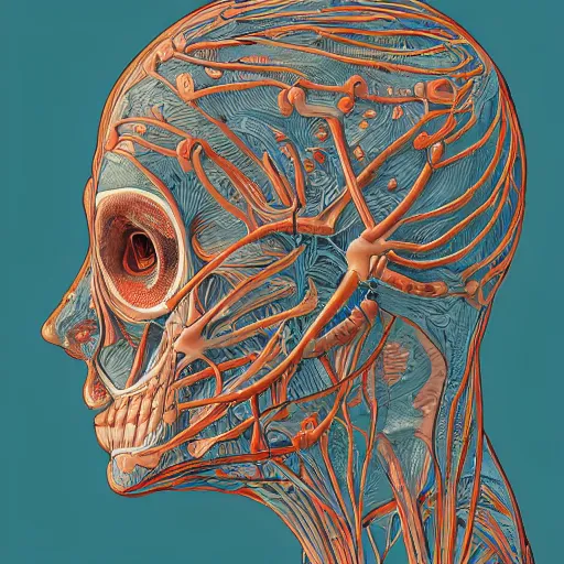 Image similar to the anatomy of a head of carrots that resemble a handsome man, an ultrafine detailed illustration by james jean, intricate linework, bright colors, final fantasy, behance contest winner, vanitas, angular, altermodern, unreal engine 5 highly rendered, global illumination, radiant light, detailed and intricate environment